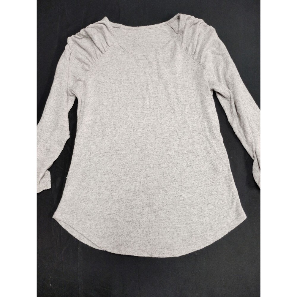 Amazon Cozy Women's Grey Long Sleeve Ruched Shoulder Top